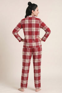 Zivame Flannel Woven Pyjama Set - Deep Scarlet — thumbnail 3